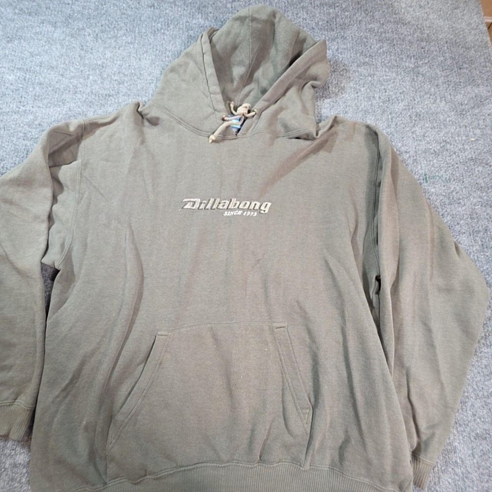 Billabong Hoodie Mens XL Green Pullover Fleece Logo Graphic Kangaroo Pocket Surf